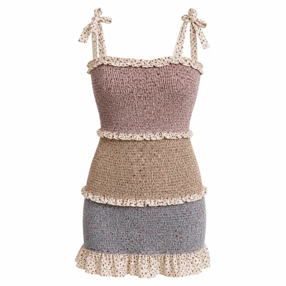 Storia Women's Floral Bodycon Mini Dress Size S Beach Summer Pastel Babydoll